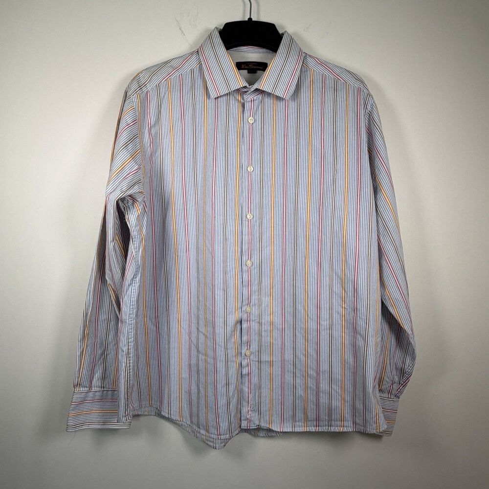 Robert Graham Mens Yellow Blue Striped Button Down Dress Shirt Size XXL